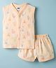Simply Sinker Knit Sleeveless T-Shirt & Shorts Co-ords Night Suit With Lion Print - Peach