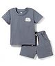 Simply Sinker Knit Half Sleeves Turtle Embroidered T-Shirt & Shorts Set - Charcoal Grey