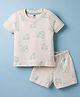 Simply Interlock Knit Half Sleeves Half Sleeves Vehicles Printed T-Shirt & Shorts Set - Cream