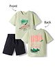 Primo Gino 100% Cotton French Terry Knit Drop Shoulder Half Sleeves Oversized T-Shirt With Front & Back Puff Print & Printed Shorts Set- Green & Black