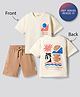 Primo Gino 100% Cotton French Terry Oversized Drop shoulder Half Sleeves Beach Theme Puff Printed T-Shirt & Shorts Set - OffWhite