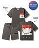 Primo Gino 100% Cotton Knit French Terry Oversized Drop Shoulder Half Sleeves T-Shirt Shorts Set With Front & Back Beach Theme Puff Print - Grey