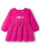 Doodle Poodle 100% Cotton Single Jersey Knit Full Sleeves Frock With Polka Dot Print & Bow Applique - Fuchsia