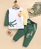 TOONYPORT Cotton Blend Woven Full Sleeves Crocodile Printed Sweatshirt With Joggers Set - Green