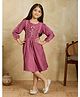 Tiny Twills Rayon Woven Three Fourth Sleeves Abstract Embroidered Dress - Mauve Pink