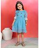 Tiny Twills Organza Woven Three Fourth Sleeves Honey Bee Embroidered Dress - Blue