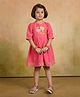 Tiny Twills Linen Woven Three Fourth Sleeves Hot Air Balloon Embroidered Dress - Neon Pink