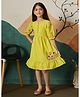 Tiny Twills Linen Woven Half Sleeves Floral & Bugs Embroidered Dress - Neon Green