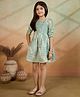 Tiny Twills Organza Woven Three Fourth Sleeves Floral Embroidered Dress - Saga Green