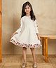 Tiny Twills Cotton Woven Three Fourth Sleeves Floral Embroidered Dress - Beige