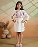 Tiny Twills Cotton Woven Three Fourth Sleeves Solid Dress With Floral Embroidered Jacket - Off White