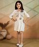 Tiny Twills Rayon Woven Three Fourth Sleeves With Tassels Embellished Dress & Attached Floral Embroidered Jacket - Off White