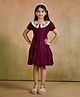 Tiny Twills Rayon Woven Half Sleeves Floral Embroidered Dress - Wine