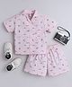 The Magic Wand Cotton Woven Half Sleeves Beach Theme Printed Coordinating Shirt & Shorts Night Suit Set - Pink