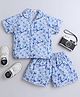 The Magic Wand Cotton Woven Half Sleeves Animals Printed Coordinating Shirt & Shorts Night Suit Set - Blue