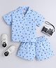 The Magic Wand Cotton Woven Half Sleeves Anchor & Boat Printed Coordinating Shirt & Shorts Night Suit Set - Blue