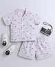 The Magic Wand Cotton Woven Half Sleeves Bows Printed Coordinating Shirt & Shorts Night Suit Set - Grey