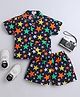 The Magic Wand Cotton Woven Half Sleeves Stars  Printed Coordinating Shirt & Shorts Night Suit Set - Navy Blue
