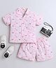 The Magic Wand Cotton Woven Half Sleeves Bows Printed Coordinating Shirt & Shorts Night Suit Set - Pink