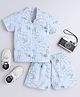 The Magic Wand Cotton Woven Half Sleeves Animals Printed Coordinating Shirt & Shorts Night Suit Set - Blue