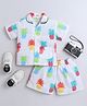 The Magic Wand Cotton Woven Half Sleeves Pineapple  Printed Coordinating Shirt & Shorts Night Suit Set - White