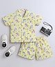 The Magic Wand Cotton Woven Half Sleeves Unicorn Printed Shirt & Shorts Night Suit Set - Yellow