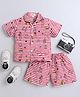 The Magic Wand Cotton Woven Half Sleeves Striped & Hearts Printed Coordinating Shirt & Shorts Night Suit Set - Red