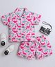 The Magic Wand Cotton Woven Half Sleeves Dinosaur Printed Shirt & Shorts Night Suit Set - Pink