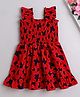 The Magic Wand Cotton Woven  Sleeveless Butterfly Printed Smocked Dress - Red