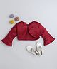The Magic Wand Three Fourth Sleeves Angel Text Brooch Detailed Bolero Shrug - Maroon
