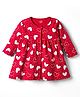 Doodle Poodle 100% Cotton Interlock Knit Full Sleeves Frock with Heart Print - Dark Red