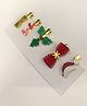 SKD Set Of 5 Christmas Theme Bows & Reindeer Applique Detailed Alligator Clips - Red White & Green