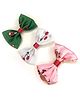 SKD Set Of 3 Christmas Theme Bow Applique Detailed Alligator Clips - Red White & Green