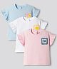 Bonfino 100% Cotton Knit Half Flutter Sleeves T-Shirts with Fish & Lemon Print Pack of 3-Pink, Blue & White