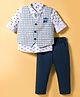 Mini Taurus Sinker Knit Full Sleeves 3 Piece Party Suit with Checks & Moustache Print - Blue