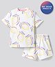 Bonfino 100% Cotton Knit Half Sleeves Co-ords T-Shirt & Shorts Night Suit with Lemon Print - White