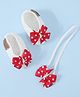 Funkrafts Pearl Embellished Bow Applique Detailed Booties With Headband - White & Red