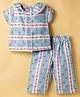 Twetoons Woven Half Sleeves Floral Printed Co-Ords Top & Pant Set - Light Blue