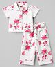 Twetoons Woven Half Sleeves Peter Pan Collared Top & Pant Co-Ord Set With Floral Print - Pink
