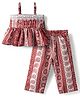 Twetoons Woven Sleeveless Printed Top & Lounge Pant Co-ord Set - Maroon