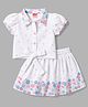 Twetoons Woven Half sleeves Top & Skirt With Floral Print - White
