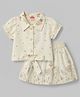 Twetoons Woven Half Sleeves Top & Skirt Set with Floral Print - Beige