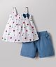 Twetoons Woven Sleeveless Top & Shorts With Tropical Print & Bow Applique  - White