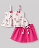 Twetoons Woven Sleeveless Top & Skirt With Tropical Print & Bow Applique - Pink