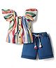 Twetoons Woven Half Sleeves Striped Top & Shorts Set - Multicolor