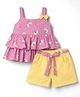 Twetoons Woven Sleeveless Top & Shorts Set With Belt & Floral Print - Multicolor