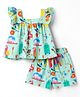 Twetoons Woven Half Sleeves Top & Shorts Printed Co-Ord Set - Green