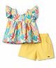 Twetoons Woven Half Sleeves Top & Shorts Set With Floral Print - Yellow