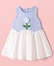 Babyoye Chambray Woven Sleeveless Frock With Floral Applique - Multicolor