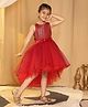 Toy Balloon Kids Net Woven Sleeveless Glitter Detailed Floral Applique High Low Dress - Maroon